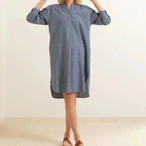 Womens Mer Sea Blue Chambray Essential Pure Cotton Shift Tunic Shirt Dress S/M